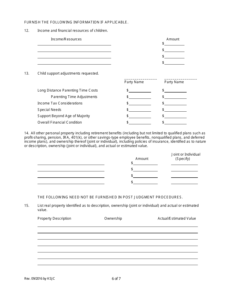 Domestic Relations Affidavit Form - Kansas, Page 6