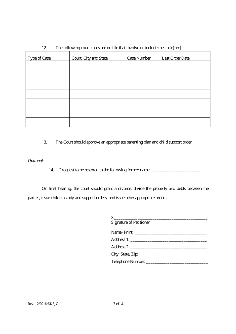 Petition for Divorce (With Children) - Kansas, Page 3