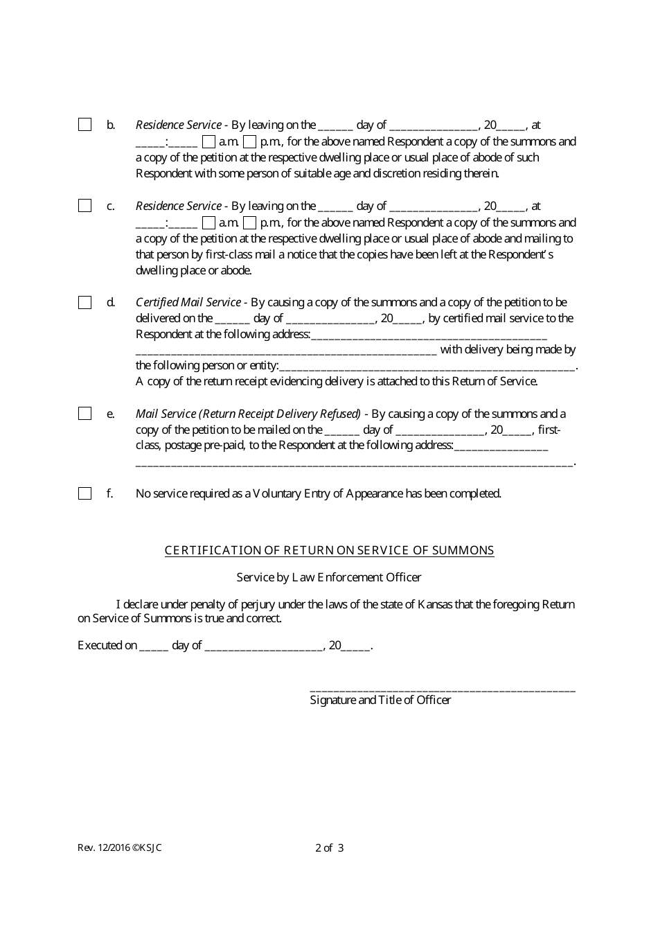 Summons - (Out of State) - Kansas, Page 2