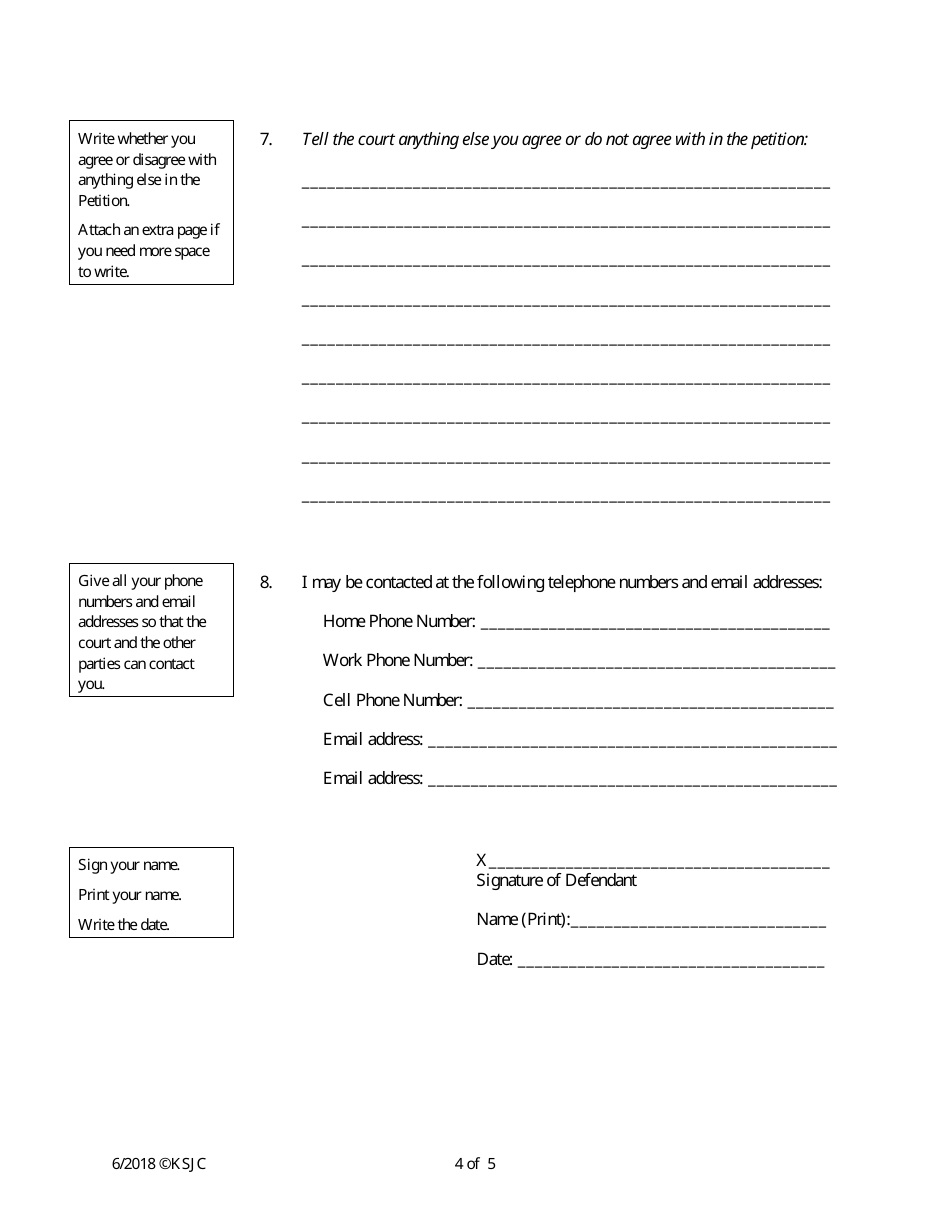 Answer to Petition to Determine Parentage - Kansas, Page 4