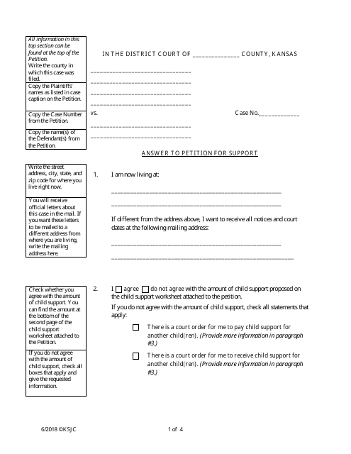 Answer to Petition for Support - Kansas Download Pdf