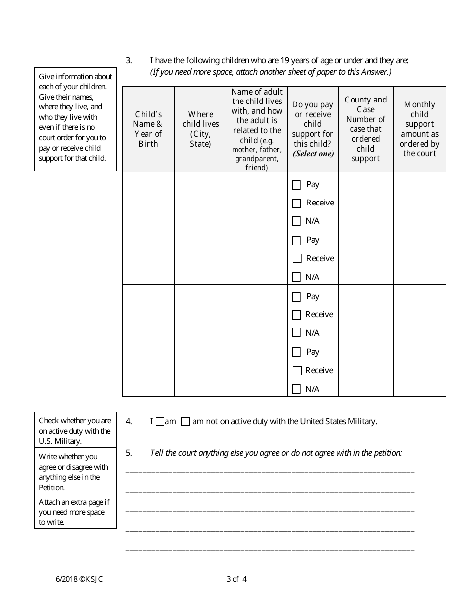 Answer to Petition for Support - Kansas, Page 3