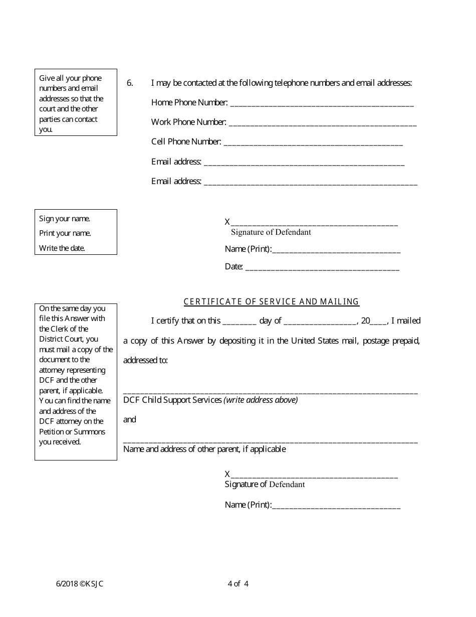 Answer to Petition for Support - Kansas, Page 4