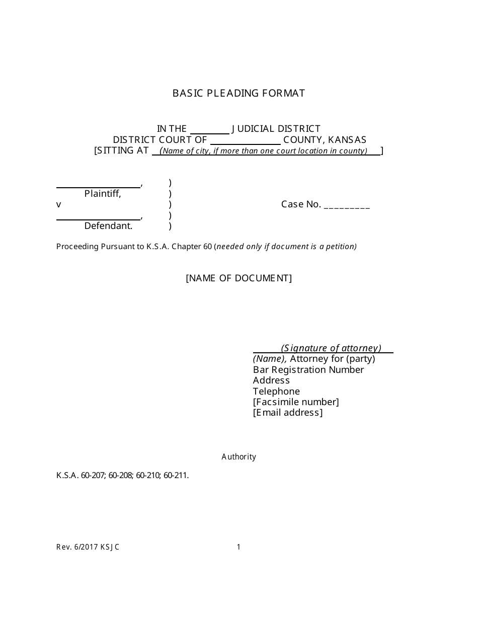Basic Pleading Format - Kansas, Page 1