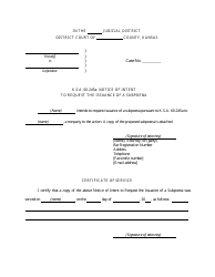 Document preview: K.s.a. 60-245a: Notice of Intent to Request the Issuance of a Subpoena - Kansas