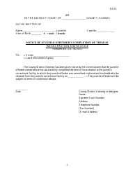 Form 402 Notice of Juvenile Offender&#039;s Completion of Term of Incarceration and Release - Kansas