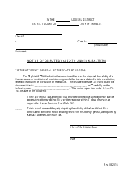 Document preview: Notice of Disputed Validity Under K.s.a. 75-764 - Kansas