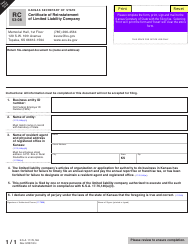 Form RC53-08 Certificate of Reinstatement of Limited Liability Company - Kansas, Page 3