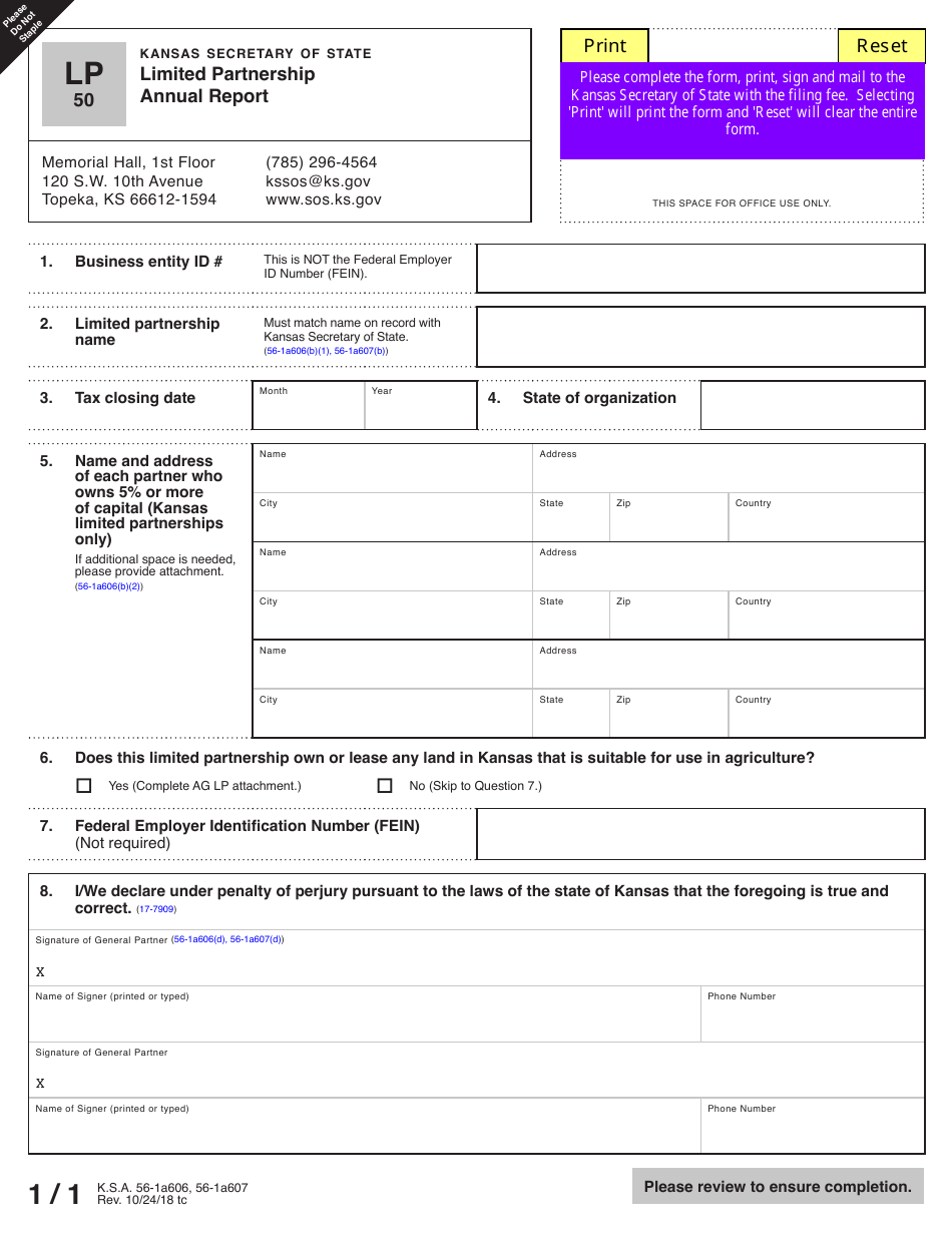 Form LP50 Limited Partnership Annual Report - Kansas, Page 2