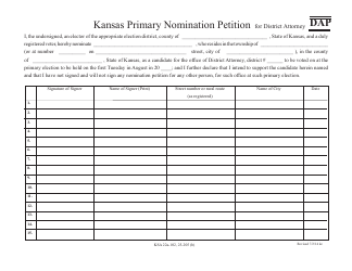 Form DAP Kansas Primary Nomination Petition for District Attorney - Kansas