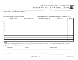 Form RP Petition for Recall of Elected Official - Kansas