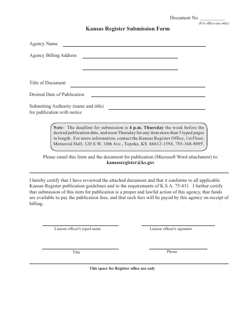 Kansas Register Submission Form - Kansas Download Pdf