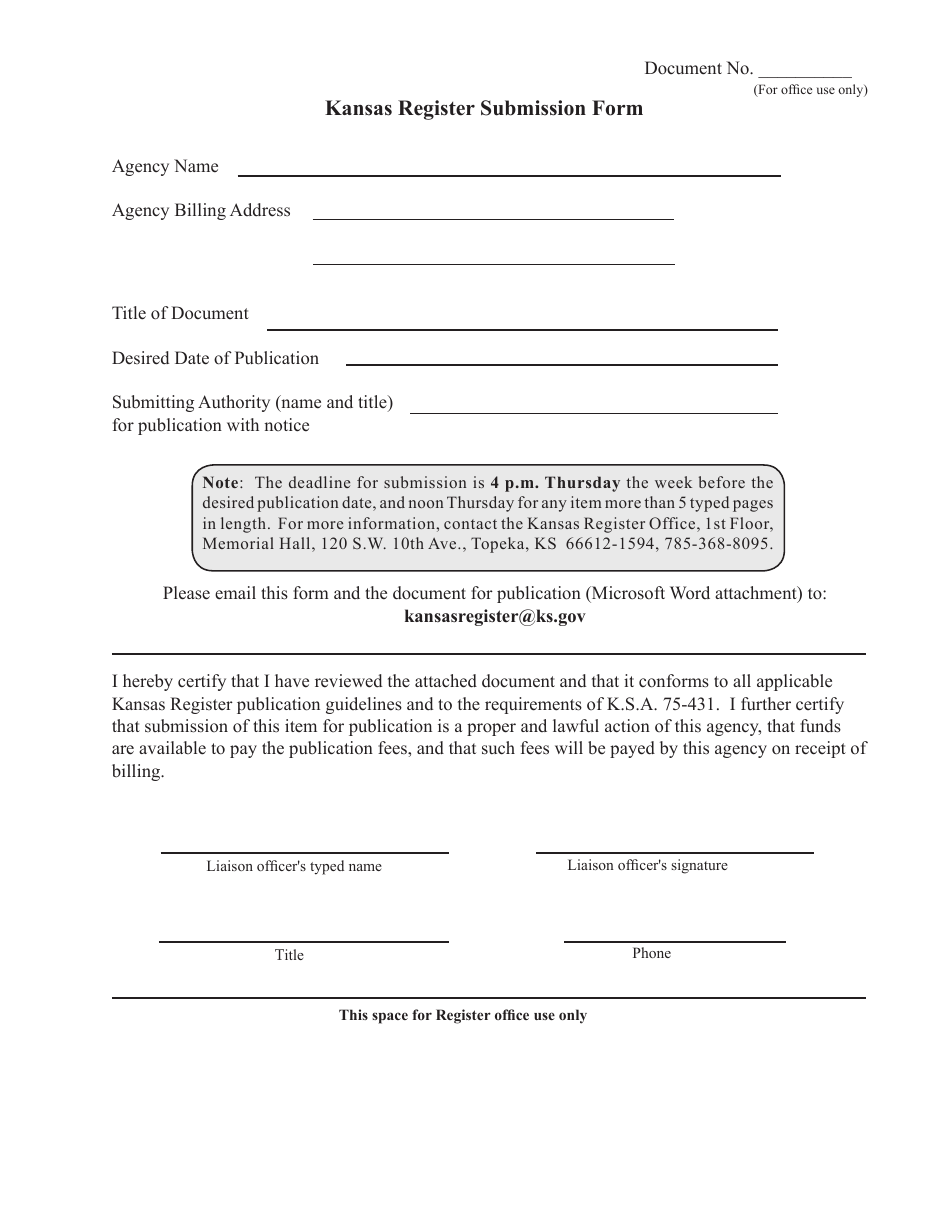 Kansas Register Submission Form - Kansas, Page 1