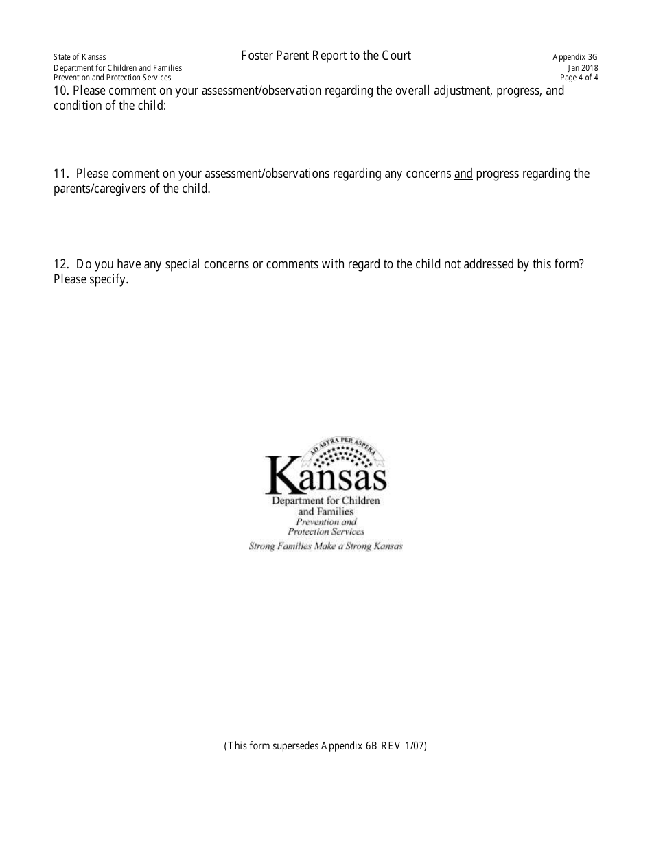 Appendix 3G Foster Parent Report to the Court - Kansas, Page 4