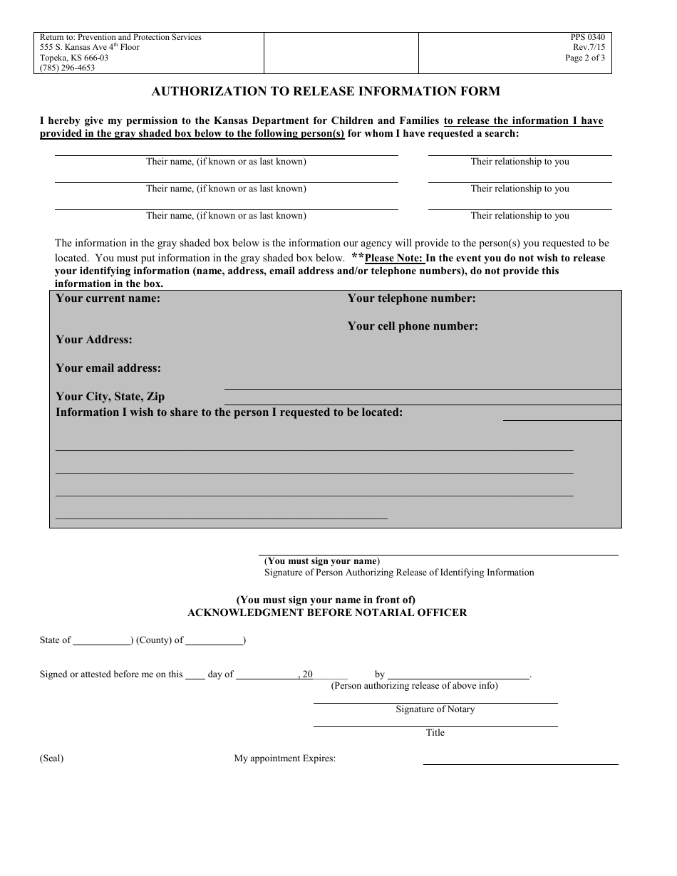 Form PPS0340 Adult Requesting Search for Birth Sibling(S) - Kansas, Page 2