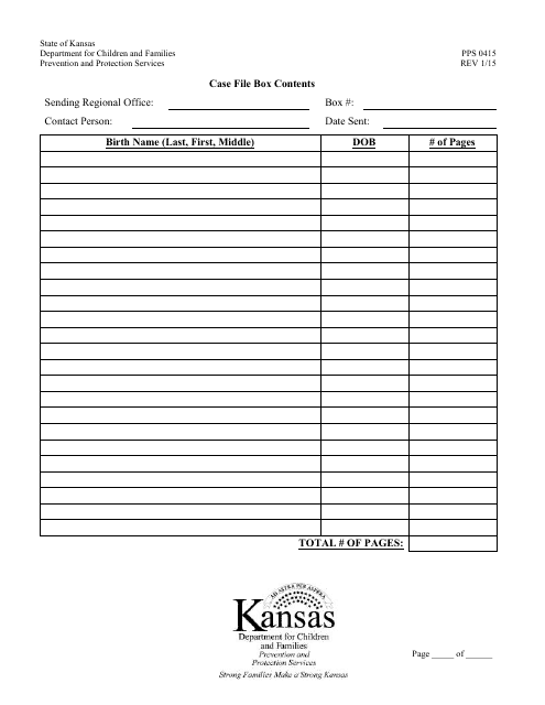 Form PPS0415 Case File Box Contents - Kansas