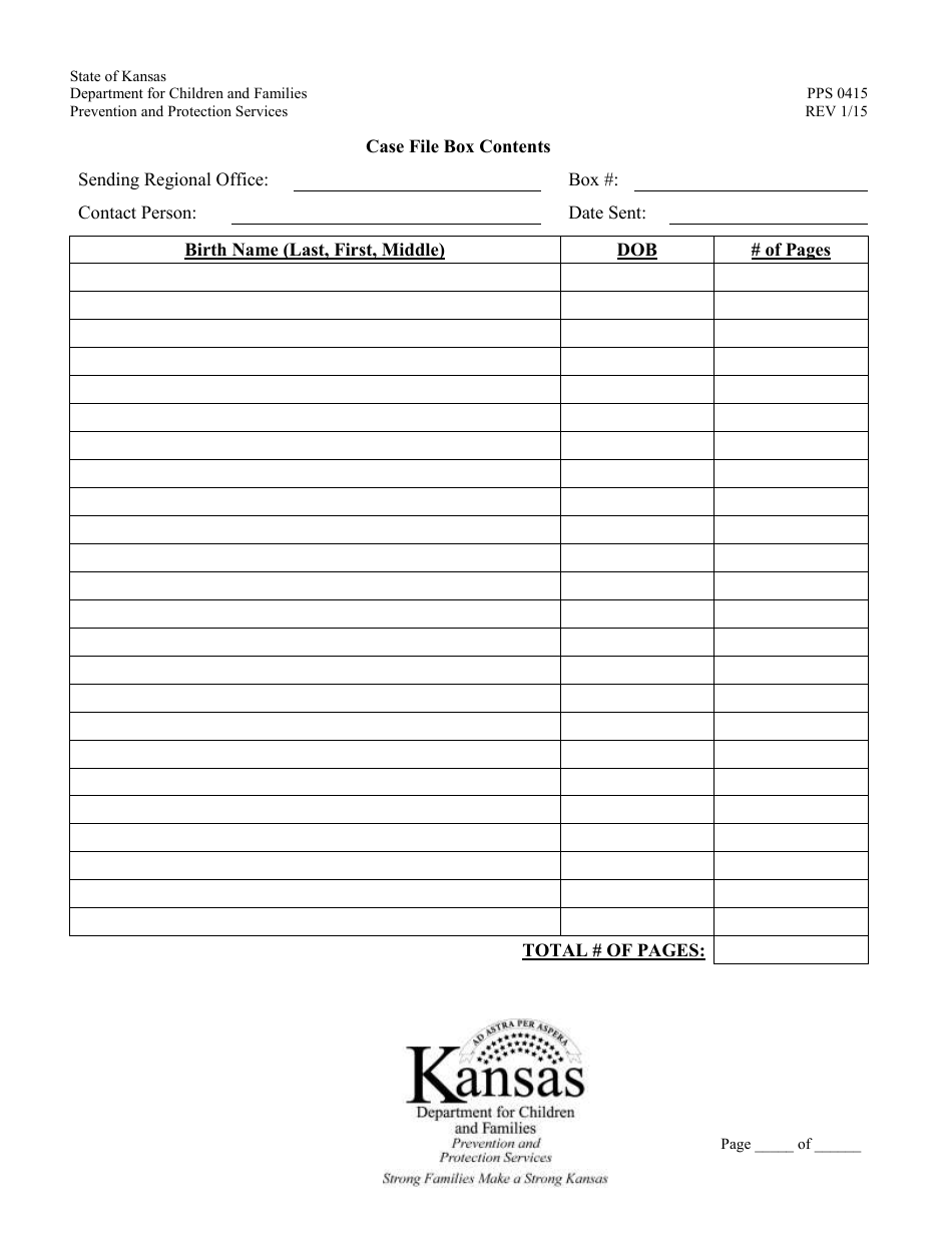 Form PPS0415 Case File Box Contents - Kansas, Page 1