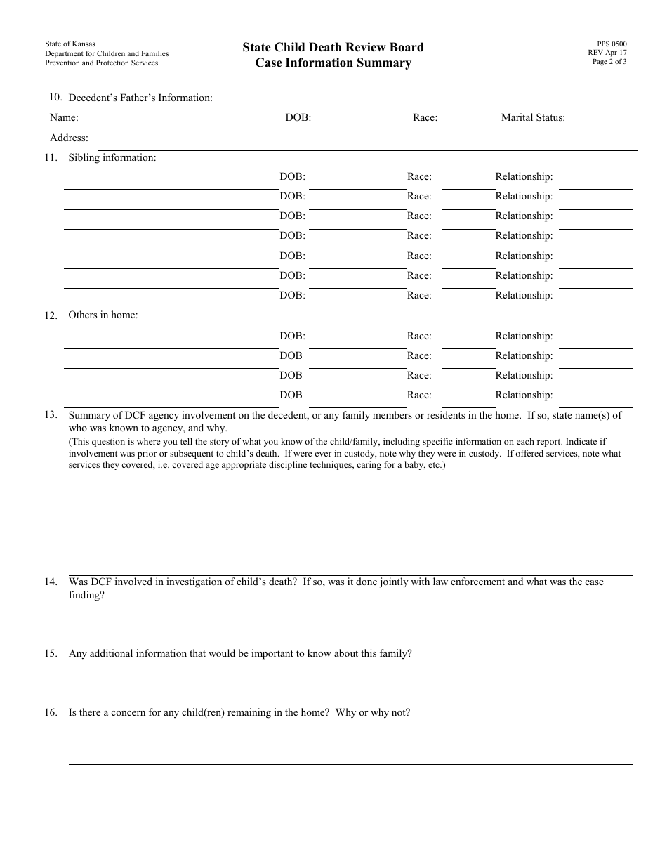Form PPS0500 Case Information Summary - State Child Death Review Board - Kansas, Page 2