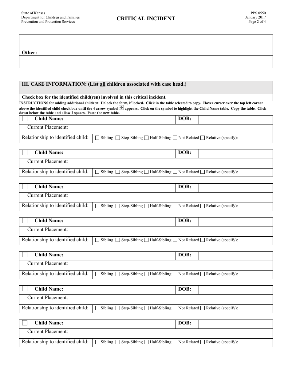 Form PPS0550 - Fill Out, Sign Online and Download Printable PDF, Kansas ...