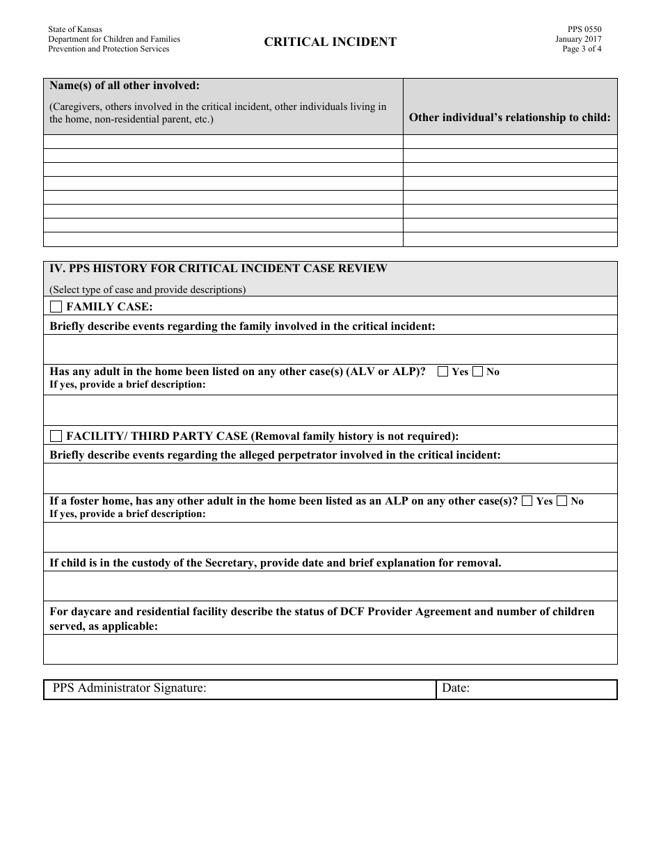 Form PPS0550 Critical Incident - Kansas, Page 3
