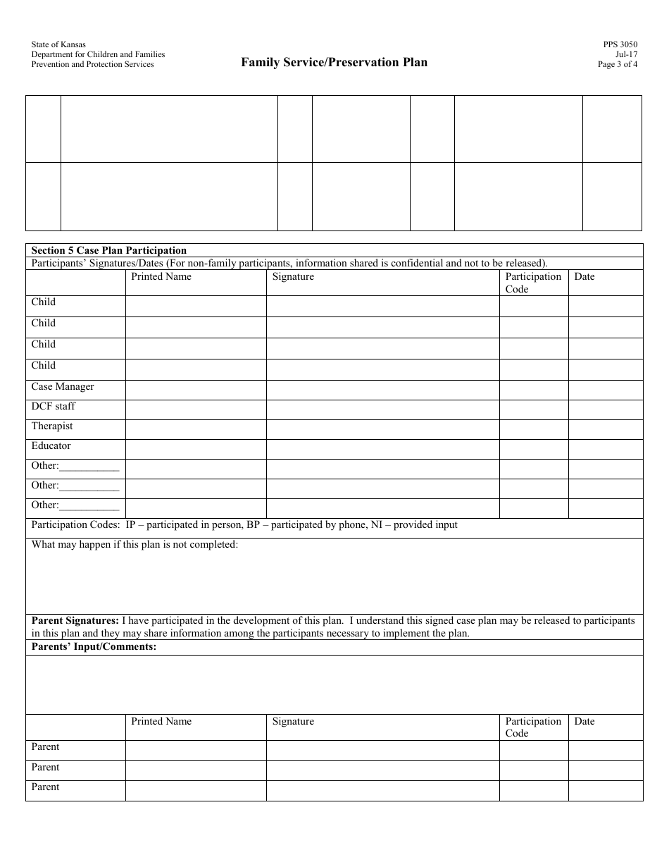 Form PPS3050 Family Service / Preservation Plan - Kansas, Page 3