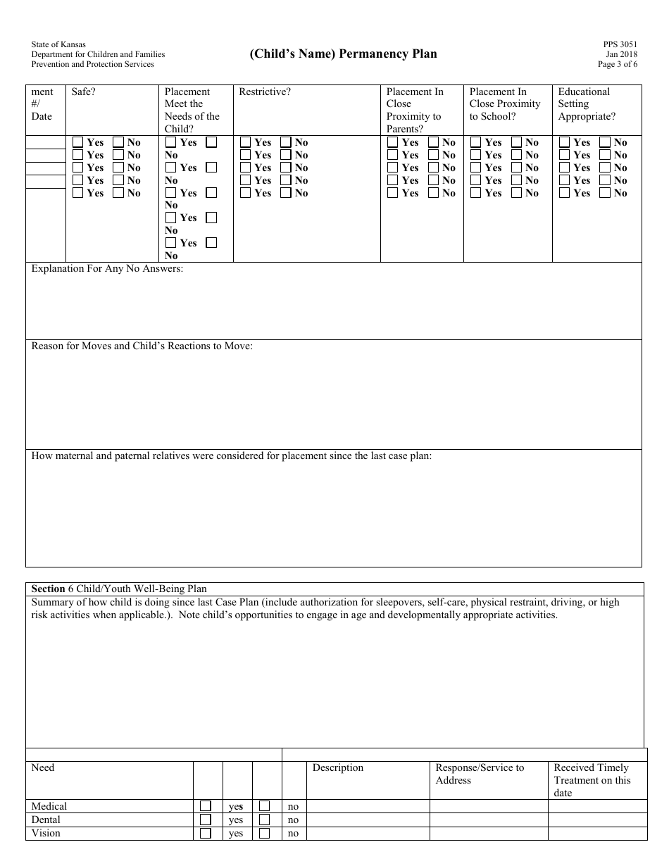 Form PPS3051 (Childs Name) Permanency Plan - Kansas, Page 3