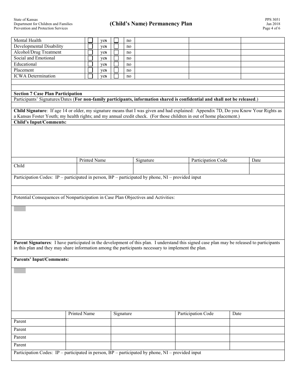 Form PPS3051 (Childs Name) Permanency Plan - Kansas, Page 4
