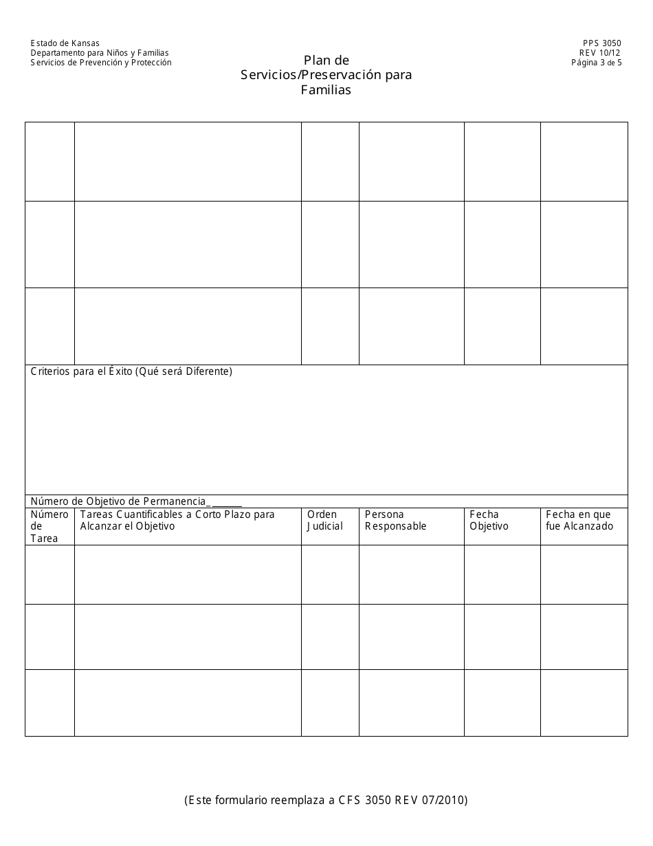 Formulario PPS3050 Plan De Servicios / Preservacion Para Familias - Kansas (Spanish), Page 3