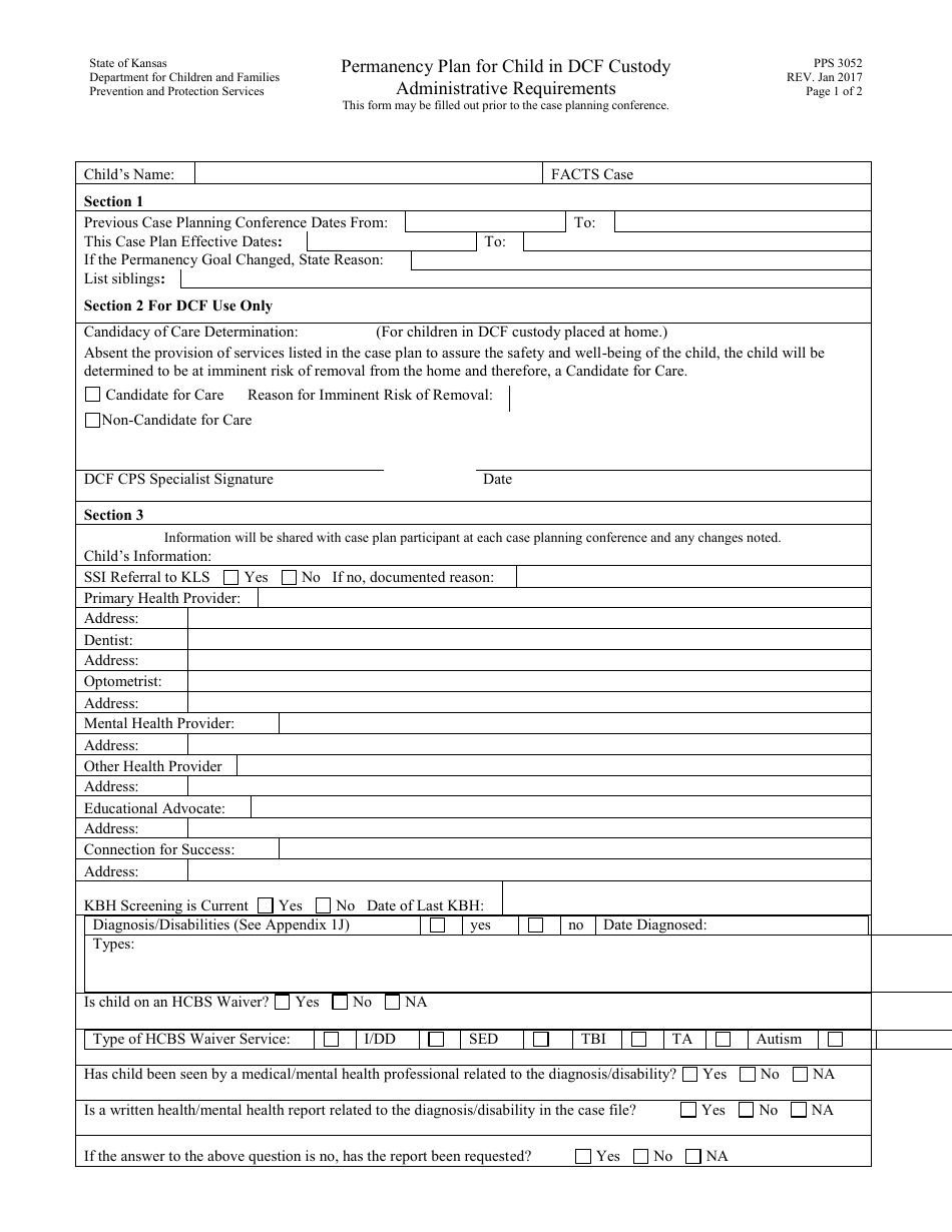 Form PPS3052 - Fill Out, Sign Online and Download Printable PDF, Kansas ...