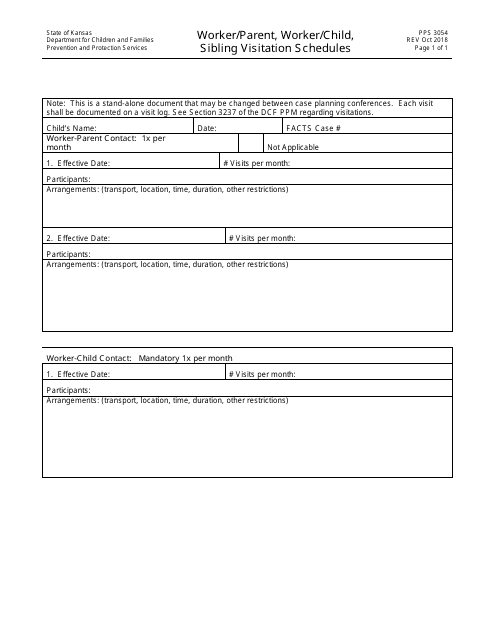 Form PPS3054 Worker/Parent, Worker/Child, Sibling Visitation Schedules - Kansas