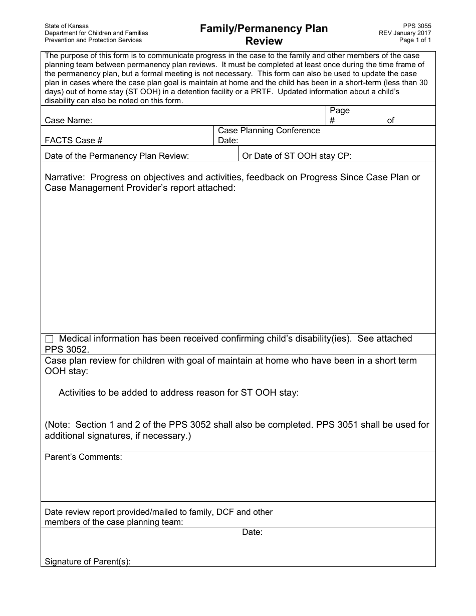 Form PPS3055 Family / Permanency Plan Review - Kansas, Page 1