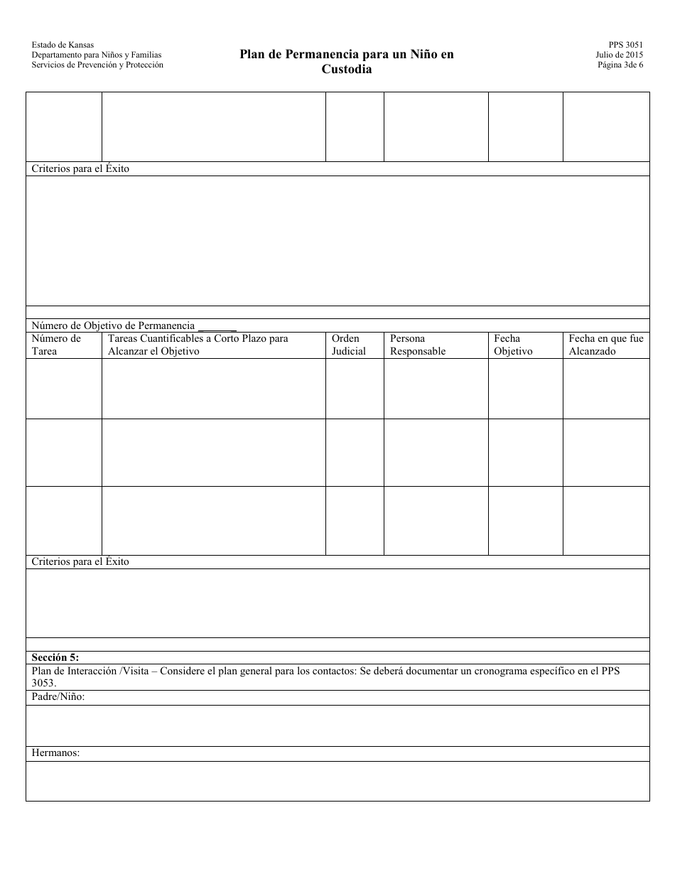 Formulario PPS3051 Plan De Permanencia Para Un Nino En Custodia - Kansas (Spanish), Page 3