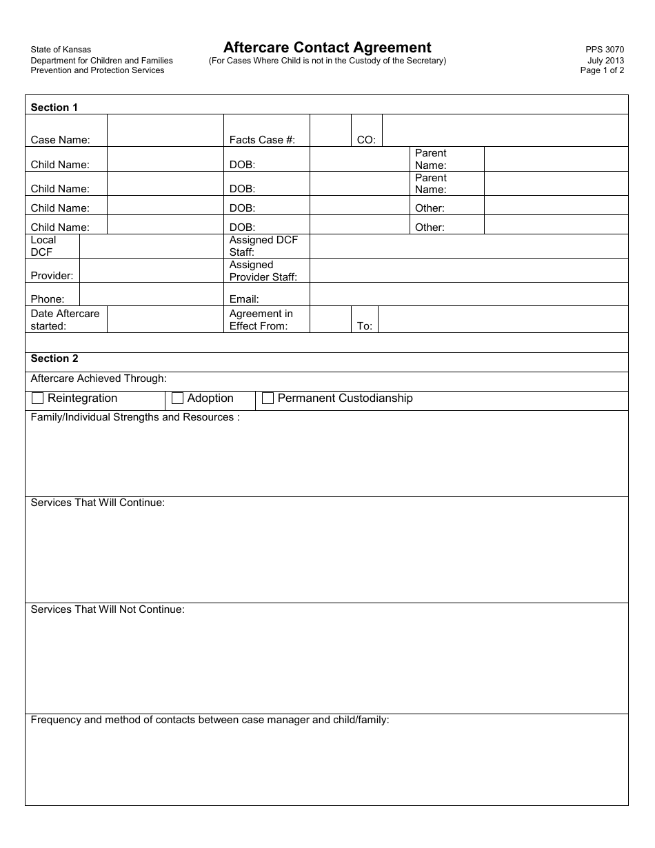 Form PPS3070 Aftercare Contact Agreement - Kansas, Page 1