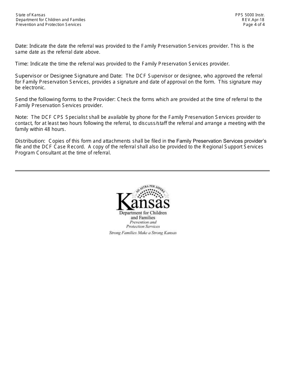 Instructions for Form PPS5000 Family Preservation Services Referral and Transmittal Sheet - Kansas, Page 4