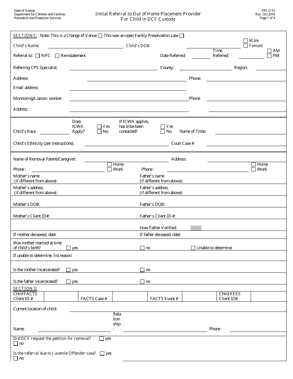 Form PPS5110 - Fill Out, Sign Online and Download Printable PDF, Kansas ...