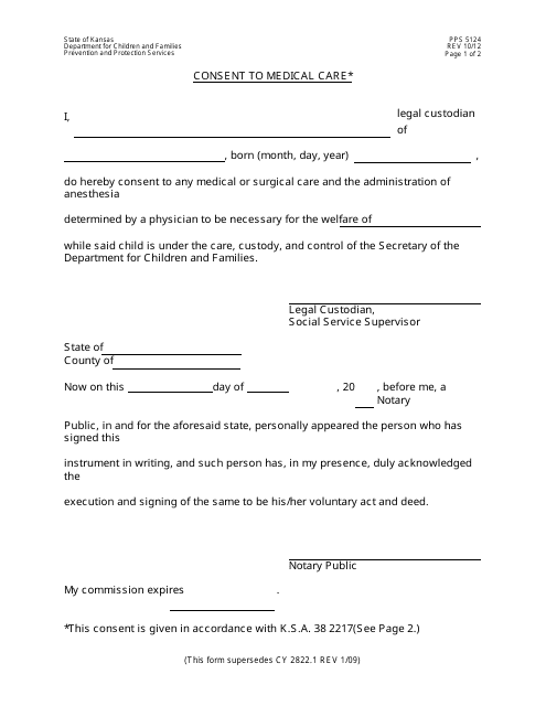 Form PPS5124 Consent to Medical Care - Kansas