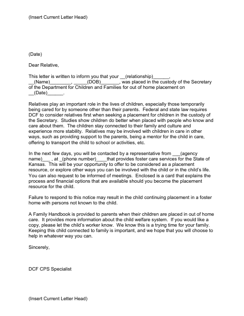 Form PPS5125 Relative Notice Letter - Kansas