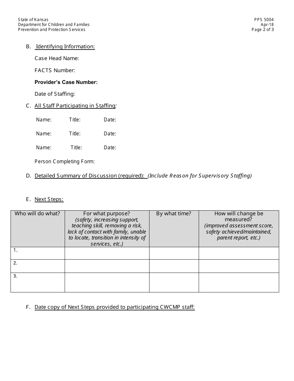 Form PPS5004 Fps Supervision Session Log for Newly Identified Risk / Safety Concern(S) - Kansas, Page 2