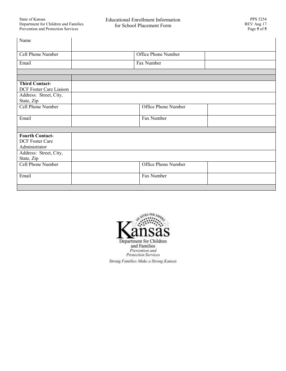 Form PPS5254 Educational Enrollment Information for School Placement Form - Kansas, Page 5