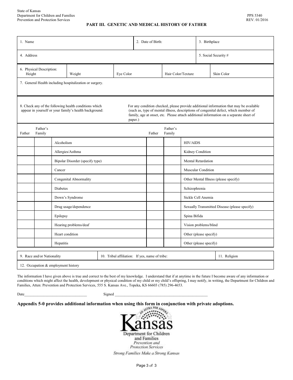 Form PPS5340 Medical and Genetic Information for Child - Kansas, Page 3