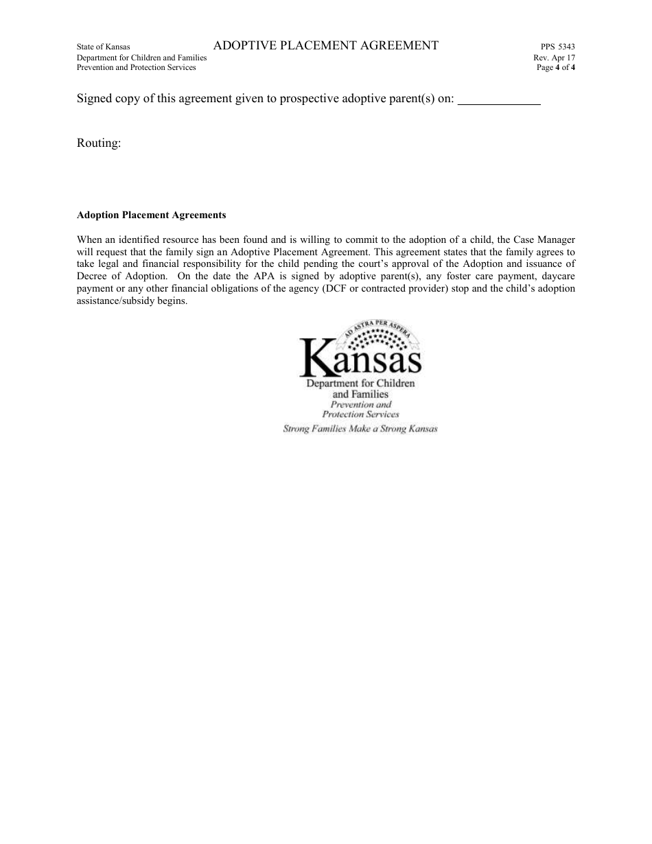 Form PPS5343 Adoptive Placement Agreement - Kansas, Page 4