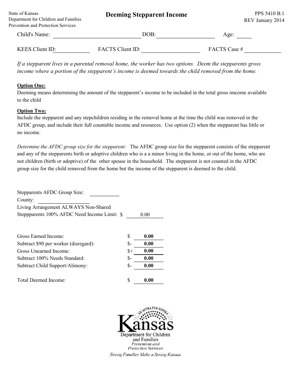 Form PPS5410 B.1 Deeming Stepparent Income - Kansas, Page 1