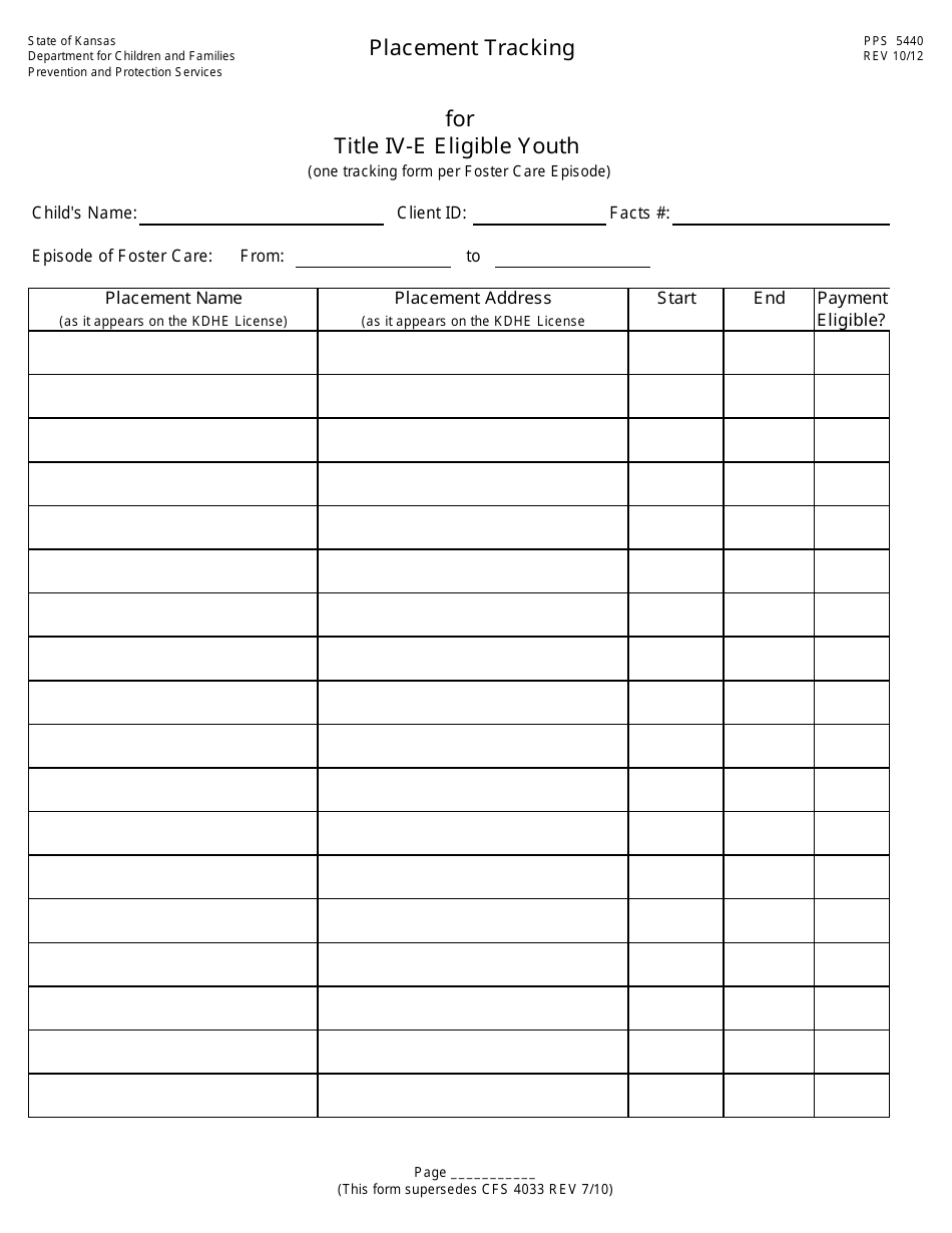 Form PPS5440 Placement Tracking for Title IV-E Eligible Youth - Kansas, Page 2