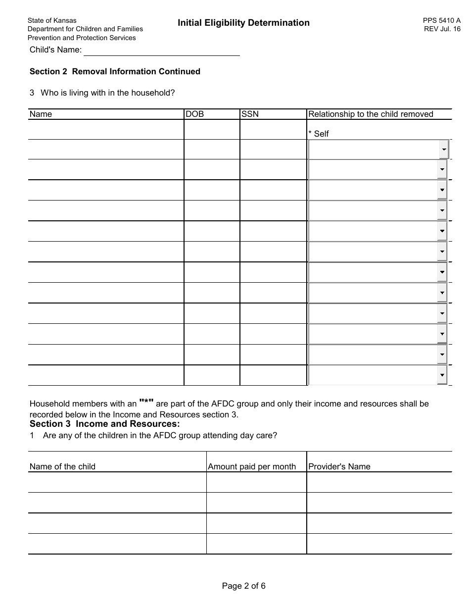 Form PPS5410 A Initial Eligibility Determination - Data Collection - Kansas, Page 2
