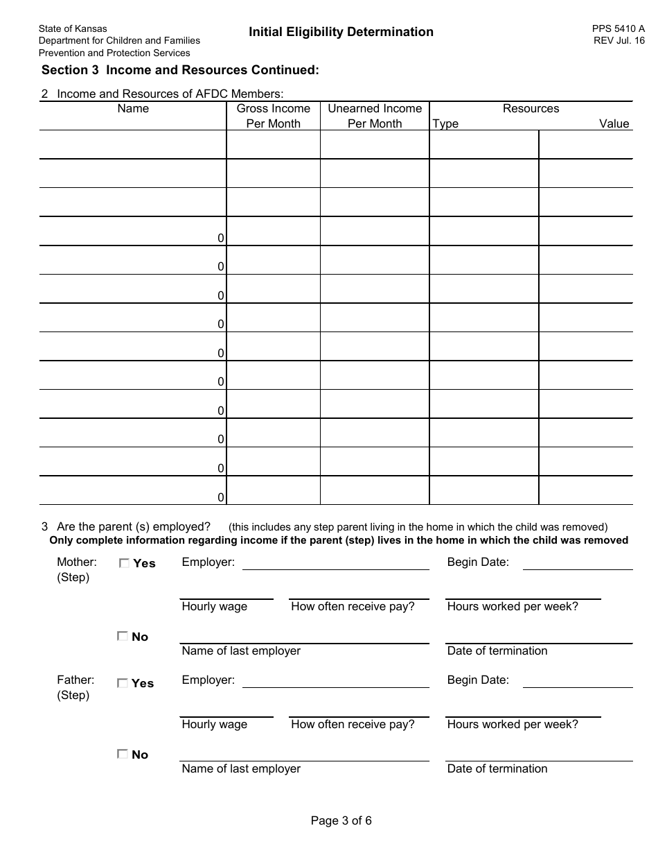 Form PPS5410 A Initial Eligibility Determination - Data Collection - Kansas, Page 3