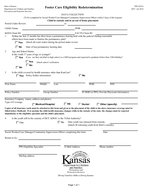 Form PPS5425A Foster Care Eligibility Redetermination - Kansas