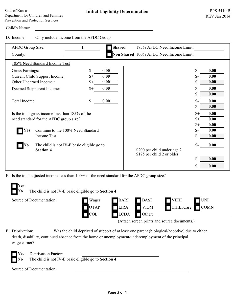 Form PPS5410 B Initial Eligibility Determination - Kansas, Page 3