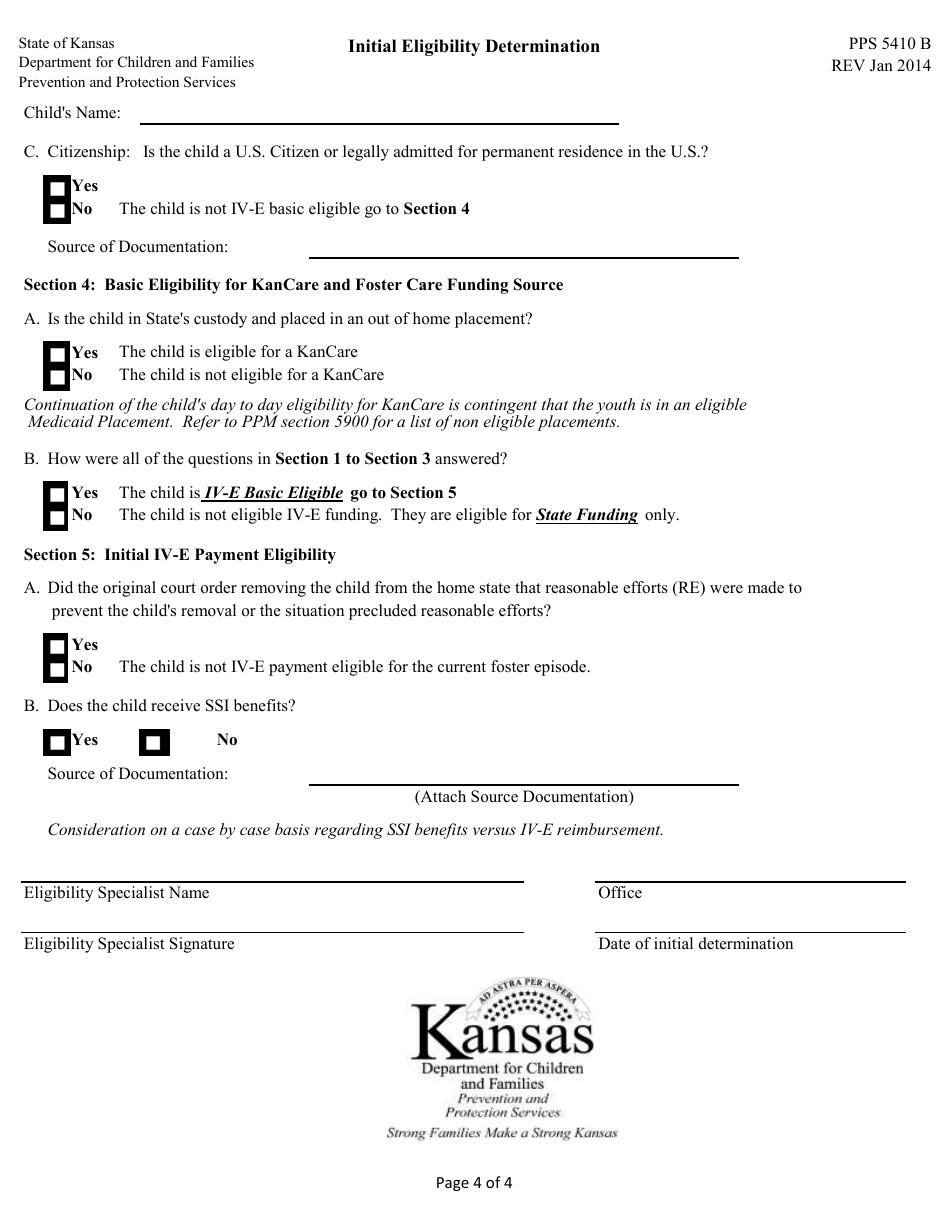 Form PPS5410 B Initial Eligibility Determination - Kansas, Page 4