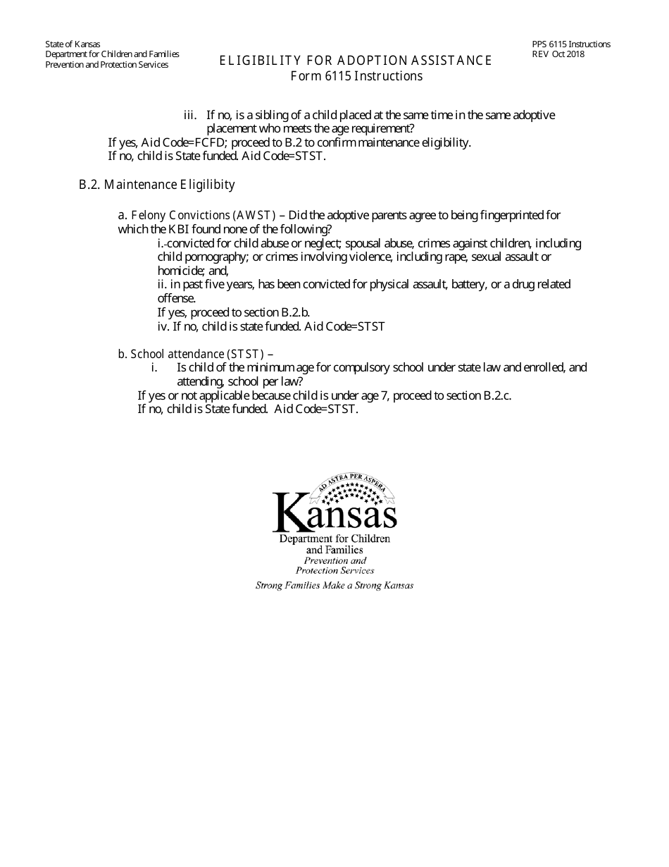 Instructions for Form PPS6115 Eligibility for Adoption Assistance - Kansas, Page 3