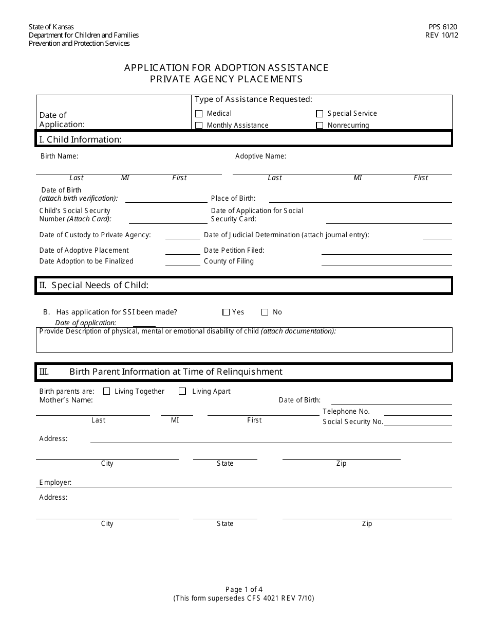 Form PPS6120 - Fill Out, Sign Online and Download Printable PDF, Kansas ...